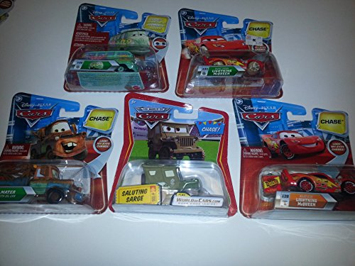0738076936090 - DISNEY CARS SET OF 5 CHASE CARS: MATER WITH OIL CAN, MCQUEEN WITH PAINT MASK AND RUST-EZE CAN, SALUTING SARGE AND FILLMORE WITH ORGANIC CAN! ALL SOLD-OUT!