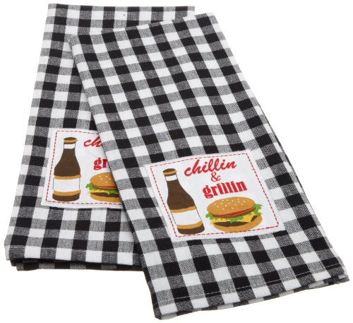 0738215310477 - DII JUST GRILLIN CHILL AND GRILLIN EMBELLISHED DISHTOWELS - SET OF 2