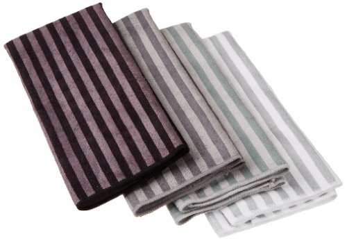 0738215324634 - DII KITCHEN MILLENNIUM, CLEANING, WASHING, DRYING, ULTRA ABSORBENT, MICROFIBER DISH TOWEL, GREY STRIPES, SET OF 4