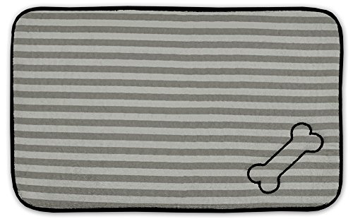 0738215332073 - DII BONE DRY STRIPE EMBROIDERED PAW PRINT PET MAT FOR FOOD, WATER, TREATS IN MICROFIBER FOR MAXIMUM ABSORBENCY, GRAY