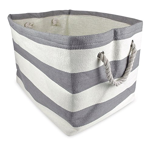 0738215333605 - DII WOVEN PAPER TEXTURED STORAGE BASKET, COLLAPSIBLE & CONVENIENT FOR OFFICE, BEDROOM, CLOSET, TOYS, LAUNDRY - LARGE, GRAY STRIPE