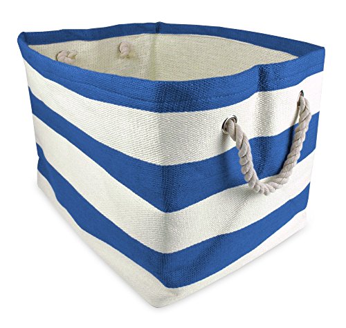 0738215333681 - DII WOVEN PAPER TEXTURED STORAGE BASKET, COLLAPSIBLE & CONVENIENT FOR OFFICE, BEDROOM, CLOSET, TOYS, LAUNDRY - SMALL, BLUEBERRY RUGBY STRIPE