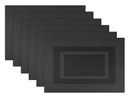 0738215334213 - DII EVERYDAY, EASY TO CLEAN INDOOR/OUTDOOR WOVEN VINYL DOUBLE BORDER PLACEMATS, 13X18, BLACK - SET OF 6