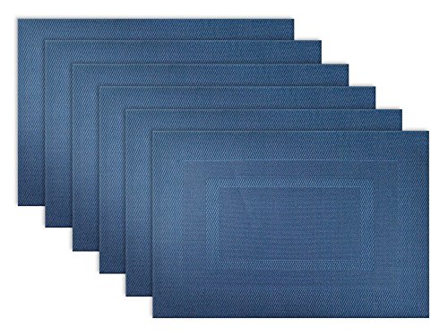0738215334237 - DII EVERYDAY, EASY TO CLEAN INDOOR/OUTDOOR WOVEN VINYL DOUBLE BORDER PLACEMATS, 13X18, NAUTICAL BLUE - SET OF 6