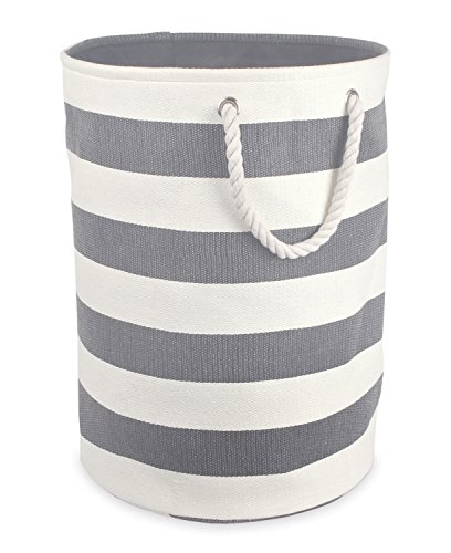 0738215344595 - DII HOME ESSENTIALS WOVEN PAPER, COLLAPSIBLE, CONVENIENT STORAGE BIN FOR OFFICE, BEDROOM, CLOSET, TOYS, LAUNDRY - LARGE ROUND (15 WIDE X 20 HIGH) IN GRAY RUGBY STRIPE
