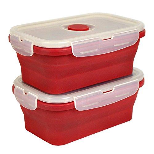 0738215348449 - DII SILICONE COLLAPSIBLE, AIRTIGHT FOOD STORAGE CONTAINERS, DISHWASHER & MICROWAVE SAFE, BPA FREE, SNAP ON LID, SET OF 2, RED - MEDIUM