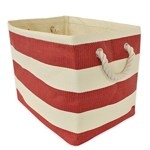 0738215348890 - DII WOVEN PAPER TEXTURED STORAGE BASKET, COLLAPSIBLE & CONVENIENT FOR OFFICE, BEDROOM, CLOSET, TOYS, LAUNDRY - SMALL, TANGO RED STRIPE