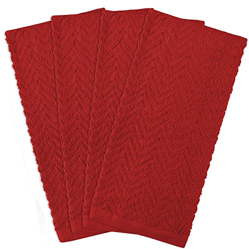 0738215349682 - DII 100% COTTON, BASIC EVERYDAY KITCHEN, HEAVY DUTY, DRYING & CLEANING, 16 X 28 ZIG ZAG WEAVE DISHTOWEL, SET OF 4- TANGO RED