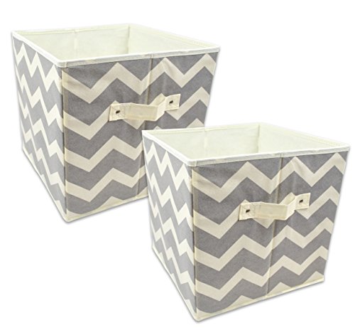 0738215350732 - DII HOME ESSENTIALS FOLDABLE FABRIC STORAGE CONTAINERS FOR NURSERIES, OFFICES, CLOSETS, HOME DÉCOR, CUBE ORGANIZERS & EVERYDAY USE, 11 X 11 X 11, CHEVRON GRAY - SET OF 2