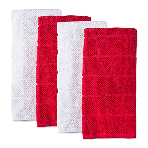 0738215369123 - DII 100% COTTON, ULTRA-ABSORBENT, CLEANING, DRYING, EVERYDAY KITCHEN BASIC, 16 X 26 LUXURY CHEF TERRY DISHTOWEL, SET OF 4)- TANGO RED