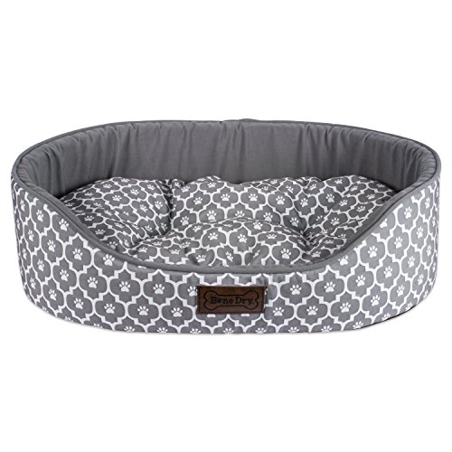 0738215373021 - DII BONE DRY CHIC AND MODERN PADDED PET BED, DURABLE OXFORD FABRIC, MACHINE WASHABLE – OVAL LATTICE GRAY, MEDIUM
