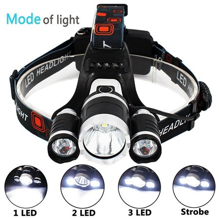 0738283140907 - 6000 LUMEN HIGH POWER LED HEADLAMP BY AIQI, RECHARGEABLE 3 CREE XM-L T6 BRIGHT HEADLIGHTS, WATERPROOF HEAD FLASHLIGHT FOR OUTDOOR CAMPING HIKING HUNTING BIKING RUNNING