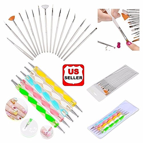 0738470560747 - GLAM HOBBY 20PC NAIL ART MANICURE PEDICURE BEAUTY PAINTING POLISH BRUSH AND DOTTING PEN TOOL SET FOR NATURAL, FALSE, ACRYLIC AND GEL NAILS