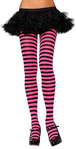 0738517705346 - LEG AVENUE OPAQUE STRIPED TIGHTS HALLOWEEN COSTUME ONE SIZE PINK BLACK