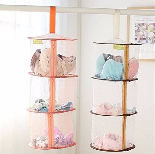 0738614317176 - FS 2 PCS SET HANGING MESH COLLAPSIBLE ORGANIZER, TOY STORAGE CAGE,3 COMPARTMENTS CLOSURE ZIPPER