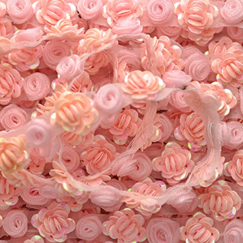 0738759711303 - PINK SEQUIN FLOWER RIBBON TRIM, 1/4 INCH BY 1 YARD, STEP-9570
