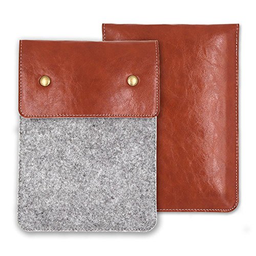 0738770054571 - KANDOUREN IPAD MINI SLEEVE - CLASSIC VINTAGE LIGHT WOOL FELT AND LEATHER SLEEVE CASE COVER(FIT IPAD MINI 1 2 3 4,FIRE 7 INCH HD,PAPERWHITE,VOYAGE AND OTHER 6 - 7.9 INCH TABLET),BROWN COLOR