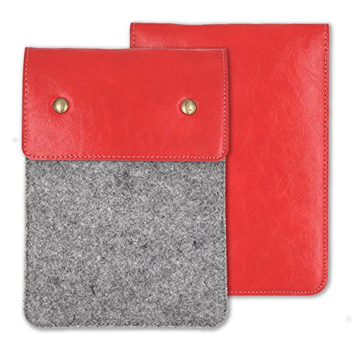 0738770054595 - KANDOUREN IPAD MINI SLEEVE - CLASSIC VINTAGE LIGHT WOOL FELT AND LEATHER SLEEVE CASE COVER(FIT IPAD MINI 1 2 3 4,FIRE 7 INCH HD,PAPERWHITE,VOYAGE AND OTHER 6 - 7.9 INCH TABLET),RED COLOR