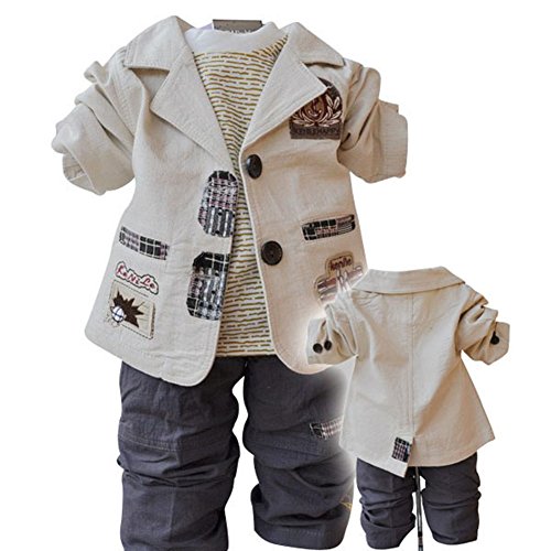 0738770910686 - GENERIC BABY BOYS' CLOTHING SETS SHIRTS+ JACKET+ PANTS THREE PIECES (2T, BEIGE)