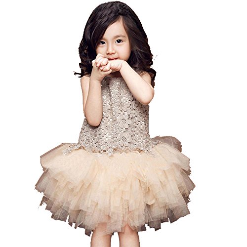 0738770911256 - GENERIC BABY GIRLS SLEEVELESS MESH CHAMPAGNE GOWN DRESS (6T, CHAMPAGNE)