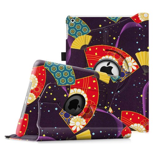 0738878603756 - FINTIE IPAD AIR CASE - 360 DEGREE ROTATING STAND CASE WITH SMART COVER AUTO SLEEP/WAKE FEATURE FOR APPLE IPAD AIR (IPAD 5TH GENERATION) 2013 MODEL, FLORAL FAN PURPLE