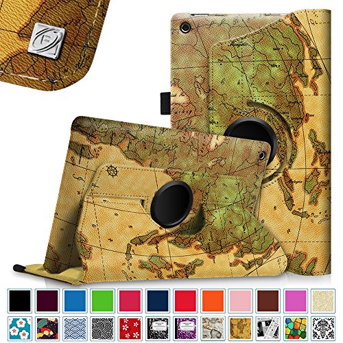 0738878696444 - FINTIE ROTATING CASE FOR FIRE HD 8 - PREMIUM PU LEATHER 360 DEGREE ROTATING COVER SWIVEL STAND DUAL AUTO SLEEP/WAKE FOR AMAZON FIRE HD 8 TABLET (FIRE 8 HD DISPLAY 5TH GEN 2015 RELEASE), MAP BROWN