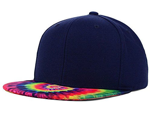 0738878786190 - TOP OF THE WORLD TIE DYED PRINTED VISOR SNAPBACK HAT (ONE SIZE, NAVY/PINK/YELLOW)