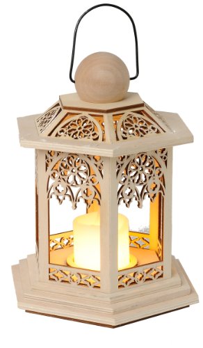 7391482270375 - STAR 270-37 20 X 14 CM GERMAN CHRISTMAS FLICKERING BATTERY OPERATED LED WOODEN LANTERN, NATURE