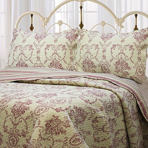0739450618045 - FRENCH MEDALLION 3-PIECE QUILT SET (RED, KING SIZE)