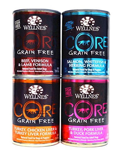 0739615819690 - WELLNESS CORE NATURAL GRAIN FREE WET CANNED DOG FOOD VARIETY PACK - 4 DIFFERENT FLAVORS - 12.5 OUNCES EACH (12 TOTAL CANS)