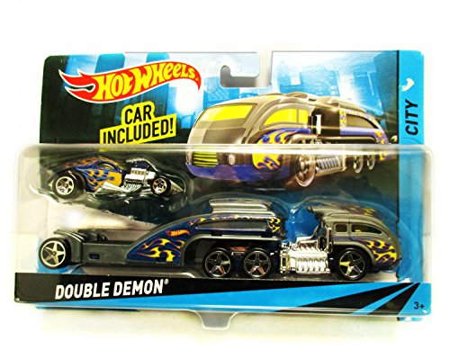 0740016221319 - HOT WHEELS CITY RIG DOUBLE DEMON - CAR WITH TRANSPORTER