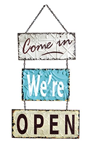 0740030932253 - COME IN WE ARE OPEN VINTAGE HANGING METAL TIN SIGN RESTAURANT BAR CAFE DECOR 12X23
