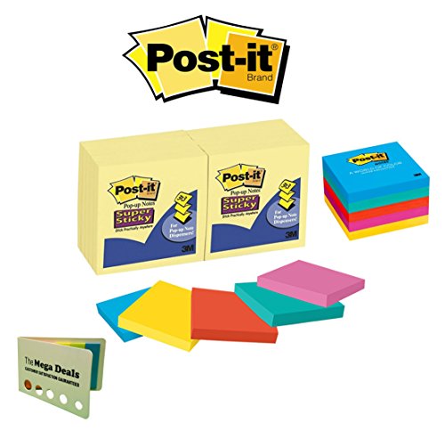 0740044944044 - STICKY POST IT NOTES 3X3 YELLOW & COLORFUL COMBO PACK WITH 5 COLOR FLAG SET BY 3M|OFFICE DESK STATIONERY POST ITS|POP UP MEMO NOTE PAD EASY DISPENSING