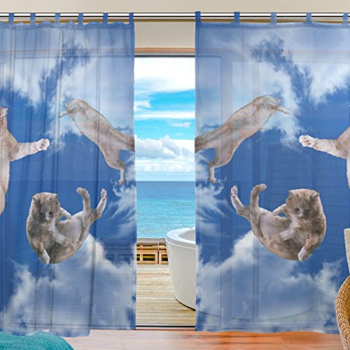 7403192430229 - INGBAGS BEDROOM DECOR LIVING ROOM DECORATIONS RUNNING THREE CATS PATTERN PRINT TULLE POLYESTER DOOR WINDOW SHEER CURTAIN DRAPE TWO PANELS SET 55X78 INCH ,SET OF 2