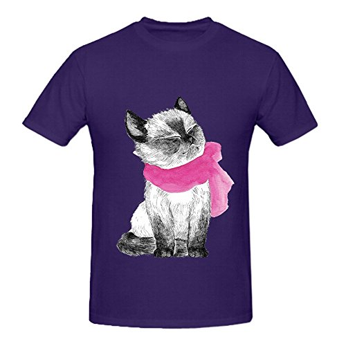 7404179447612 - THE BRIGHT SCARF CAT MENS CREW NECK CASUAL T SHIRT PURPLE