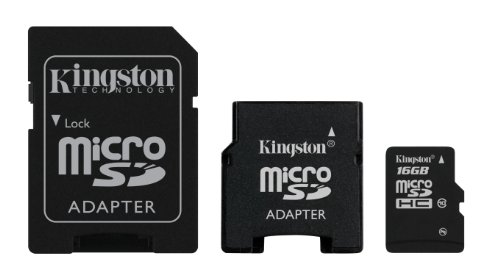0740617163308 - KINGSTON 16 GB CLASS 10 MICROSD FLASH CARD WITH 2 ADAPTERS (MINI AND SD) SDC10/16GB-2ADP