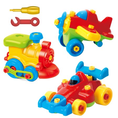 0740642346851 - TAKE APART TOYS - TOY AIRPLANE - TOY TRAIN - TOY RACING CAR FOR KIDS WITH TOOL SET - THE TAKE-A-PART PLAY SET CONSTRUCTION ENGINEERING BUILDING GAME TOYS FOR BOYS AND GIRLS 3 YEAR OLDS AND UP - 3 PACK