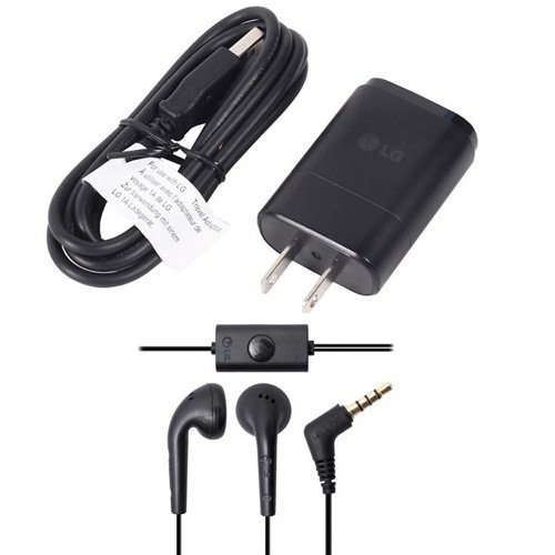0740763000359 - ORIGINAL LG MICRO USB TRAVEL CHARGER WITH USB CABLE + OEM 3.5MM STEREO WIRED HEADSET (BULK PACKAGE) FOR LG G PAD - GALAXY TAB, TABPRO AND NOTEPRO TABLETS