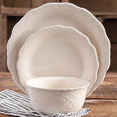 0740781924903 - THE PIONEER WOMAN 82782.12R COWGIRL LACE 12-PIECE DINNERWARE SET, LINEN/ BEIGE
