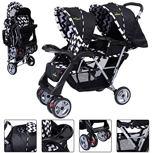 0740933662332 - FOLDABLE TWIN BABY DOUBLE STROLLER KIDS JOGGER TRAVEL INFANT PUSHCHAIR BLACK
