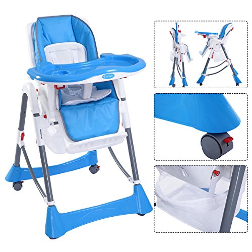 0740933662547 - PORTABLE BABY HIGH CHAIR INFANT TODDLER FEEDING BOOSTER FOLDING HIGHCHAIR BLUE