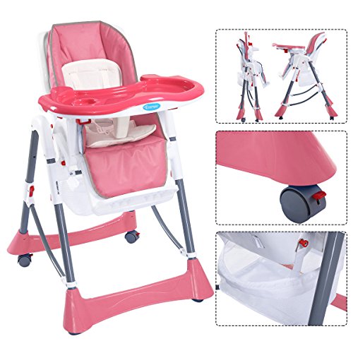 0740933662615 - PORTABLE BABY HIGH CHAIR INFANT TODDLER FEEDING BOOSTER FOLDING HIGHCHAIR PINK