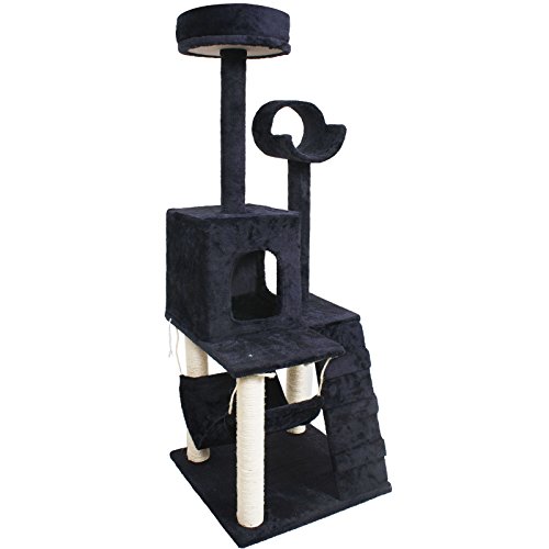 0740933662622 - 52 CAT KITTY TREE TOWER CONDO FURNITURE SCRATCH POST PET HOUSE TOY NAVY
