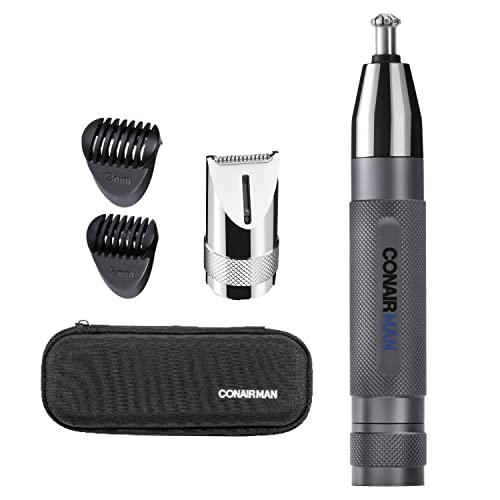 0074108468048 - CONAIRMAN EAR, NOSE, AND EYEBROW HAIR TRIMMER FOR MEN, CORDLESS BATTERY-POWERED TRIMMER WITH PROFESSIONAL METAL HANDLE