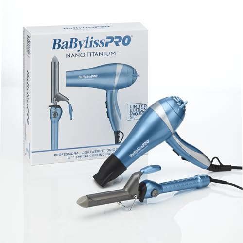 0074108487117 - BABYLISSPRO NANO TITANIUM PROFESSIONAL LIGHTWEIGHT IONIC HAIR DRYER AND 1 SPRING CURLING IRON