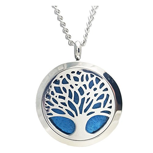 0741187685061 - TREE OF LIFE STAINLESS STEEL AROMATHERAPY ESSENTIAL OIL DIFFUSER NECKLACE PENDANT LOCKET - JEWELRY GIFT SET - INCLUDES 5ML BOTTLE OF VERUM ESSENTIAL OIL