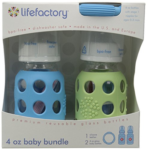 0741360828810 - LIFEFACTORY GLASS BABY BOTTLE BUNDLE - 4OZ SKY/SPRING GREEN, ONE SIZE