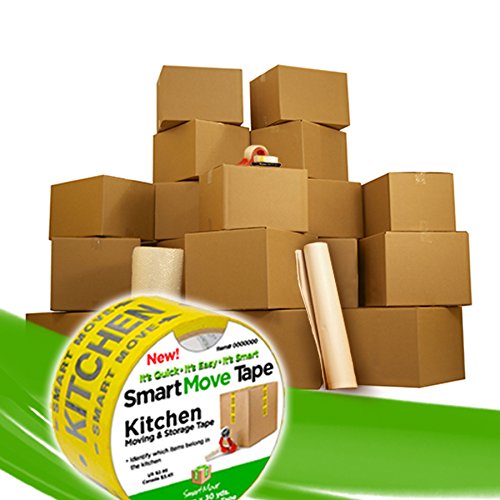 0741360976238 - MOVING BOXES FOR 2-3 BEDROOMS (36 MOVING BOX BASIC MOVING KIT #2) W/ SMARTMOVE TAPE, PACKING TAPE, BUBBLE WRAP, & PACKING PAPER