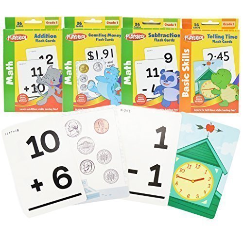 0741435765880 - 1ST GRADE MATH FLASH CARDS WITH STICKERS BY PLAYSKOOL - 4 PACK