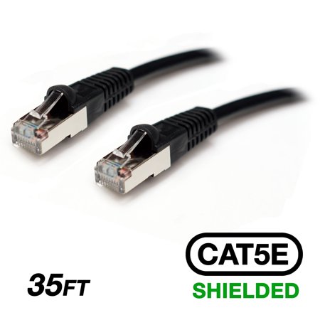 0741459757236 - INSTALLERPARTS 35FT CAT 5E SHIELDED (STP) MOLDED PATCH CABLE BLACK - PROFESSIONAL SERIES - CAT5E COMPUTER LAN CABLE WITH 50 MICRON GOLD PLATED RJ45 CONNECTORS FOR HIGH SPEED ETHERNET DATA NETWORK
